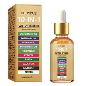30ML Yuitikue 10-In-1 Castor Oil Hair Care, Contains Rosemary, Biotin, Ginger Extract, Nourishes Scalp, Repairs Dry Split Ends, Smooths Hair