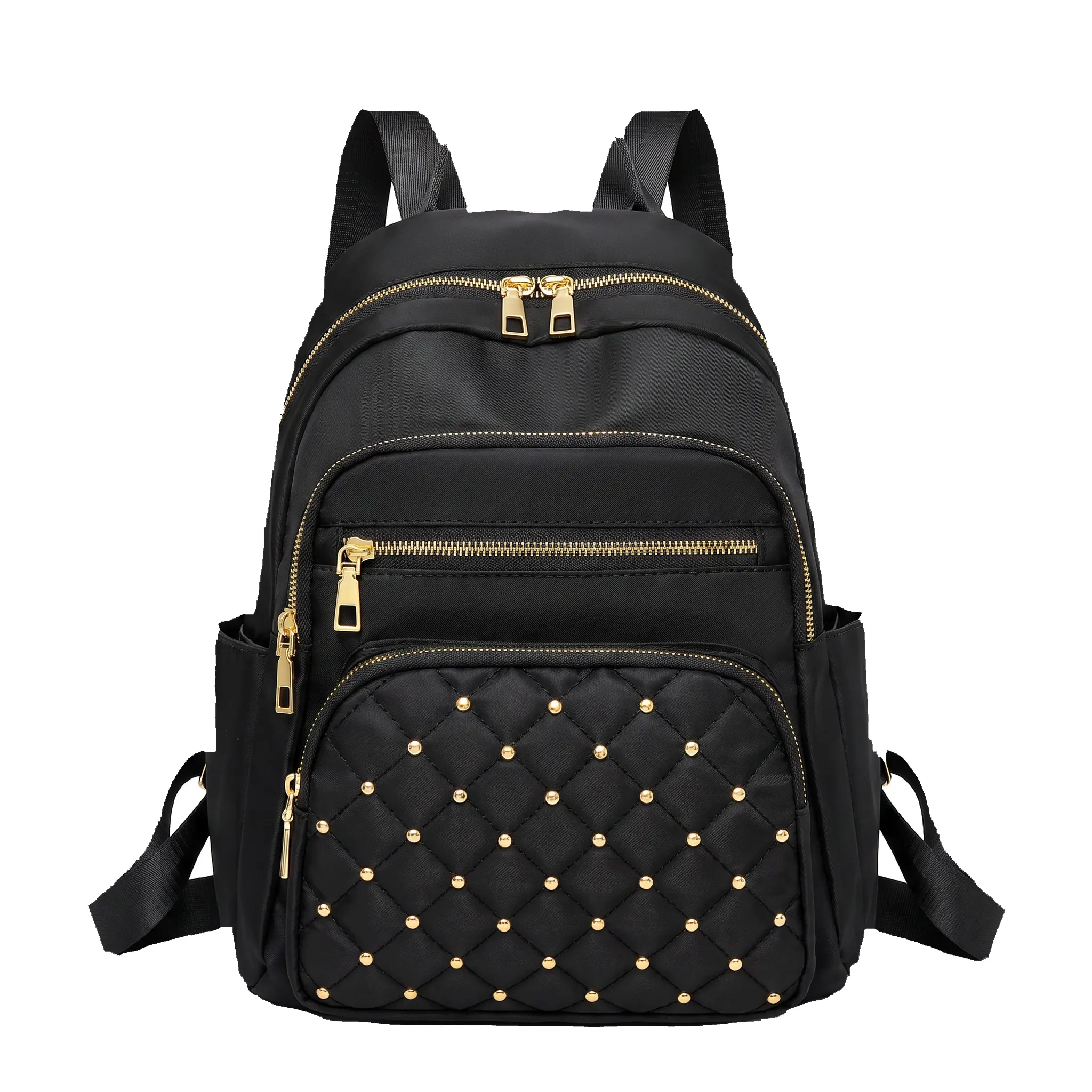 Cozy Canvas Backpack For Women Waterproof Durable Quilted Embroidery Stylish Commuter Bag With Zipper Hidden Pockets Fits 15 Inch Laptop Everyday Casual Outing Essential Medium Soft Black Off White