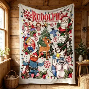 Rudolph The Red Nosed Reindeer Christmas Flannel Blanket Soft Lightweight Cozy Throw AC Blanket Kids Adults Sofa Bed Winter Holiday Home Decor Movie Night Christmas Party New Year Eve Family Gift