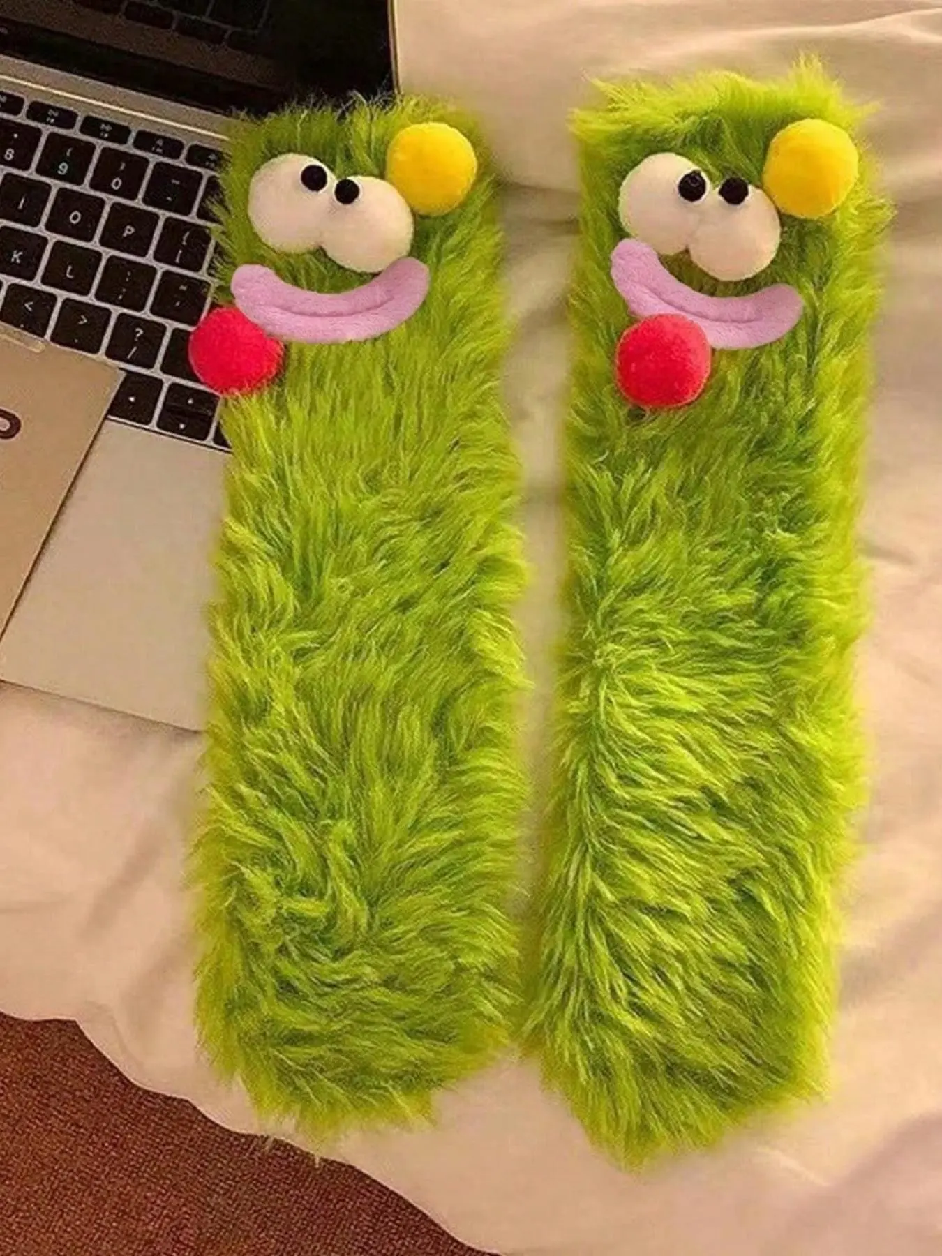3 Pairs Plush Mid-Calf Socks, Funny Big Eyes Design, Thickened Winter Warmth, Home Sleep Floor Socks, Cozy and Cute