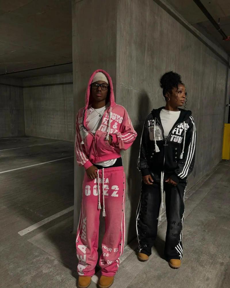 Men's Hoodies America Vintage Sequins Rhinestone Embroidery Zipper Hoodie Men Women Punk Gothic Stripe Patchwork Trendy Sweatshirt