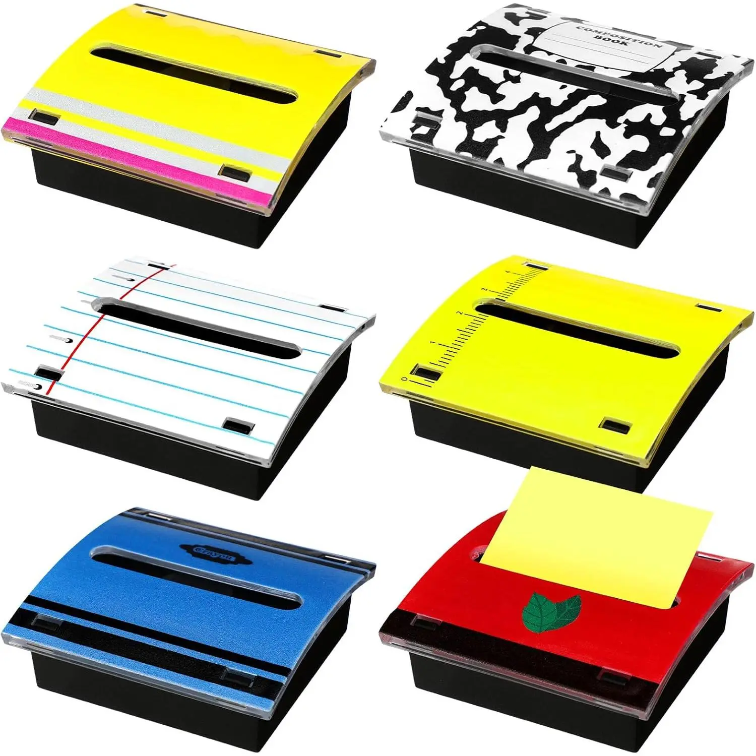 6 count  to School Gifts Teacher Sticky Note Dispenser Composition Notebook Pencil Crayon Pop up Sticky Note Holder for Teacher  Classroom School Decor Office Desk Accessory