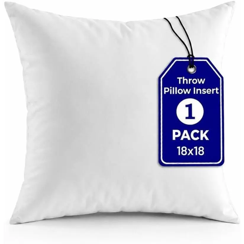 2-Pack 18x18 in White Synthetic Fill Throw Pillow Inserts - Machine Washable Cushion Fillers for Living Room Decor, Sofa, Bed, Clean Look, Smooth Texture