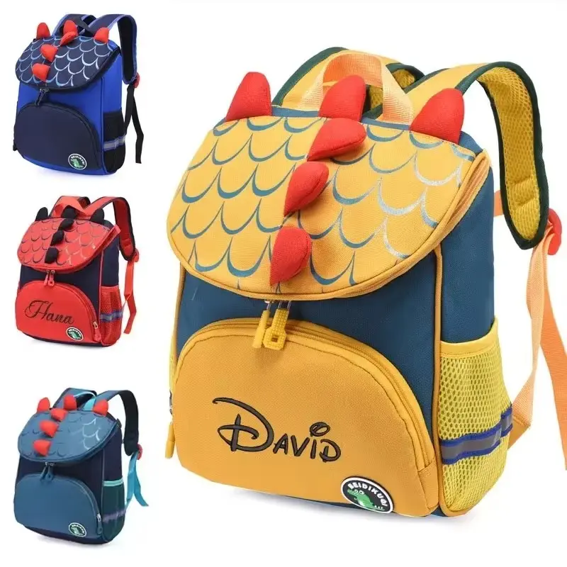 Personalized Name Kindergarten Schoolbag - Cute Cartoon Dinosaur Embroidery Backpack for Boys & Girls, Kids' Custom Name Childre