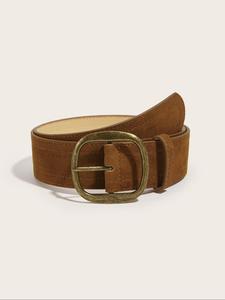 women's  brown square vintage solid buckle belt, elegant fashion pu leather belt for daily clothing decor, trendy all-match & exquisite belt for birthday gift, casual dress belt
