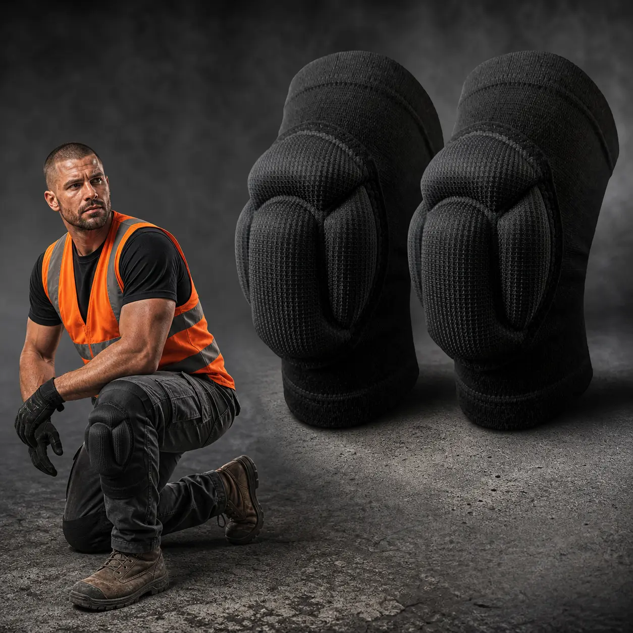 Knee Pads for Work – 3CM Thick EVA Foam Knee Protectors for Construction, Flooring, Tile Work, Carpentry & Gardening – Slip-On Breathable Knee Braces for Men, Comfortable Kneeling on Concrete – 1 Pair Black