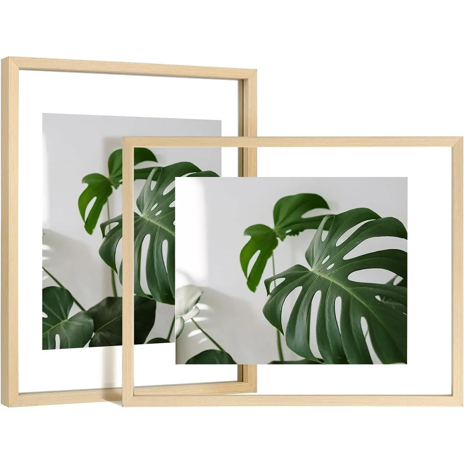 Wooden 11x14 Floating Picture Frames Set of 2, Solid Wood Double Plexiglass Frames, Wall Mount or Tabletop Standing, Holds Up to 11x14 Photos, Home Decor Furniture