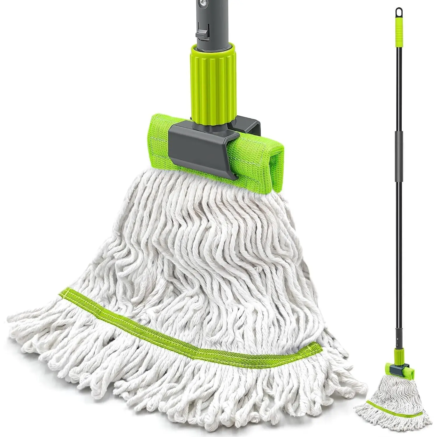 TidyBliss Heavy Duty Commercial Mop, 57.5 Inch Long Handle Professional Industrial Dry Wet Cotton String Mop for Concrete Tile Hardwood Floor Shop Office Garage Cleaning (Green)