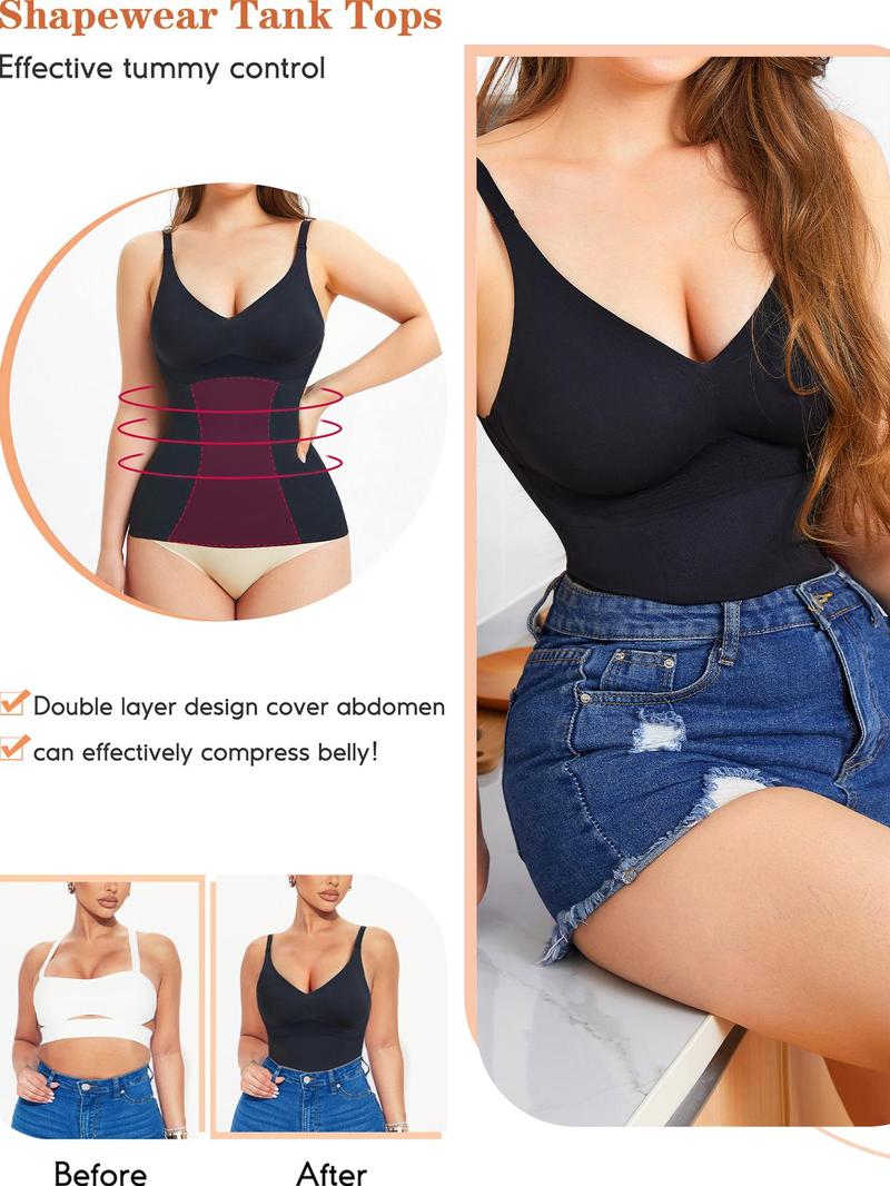 Women's Minimalist Solid Adjustable Strap Shapewear Cami Top, Spring Basic Compression Tank Top for Lady, Seamless Comfort Shapewear Tummy Control Top for Daily Wear, Womenswear Underwear, Fall Wear 2024, Tops for Women, Seamless Body Shaper