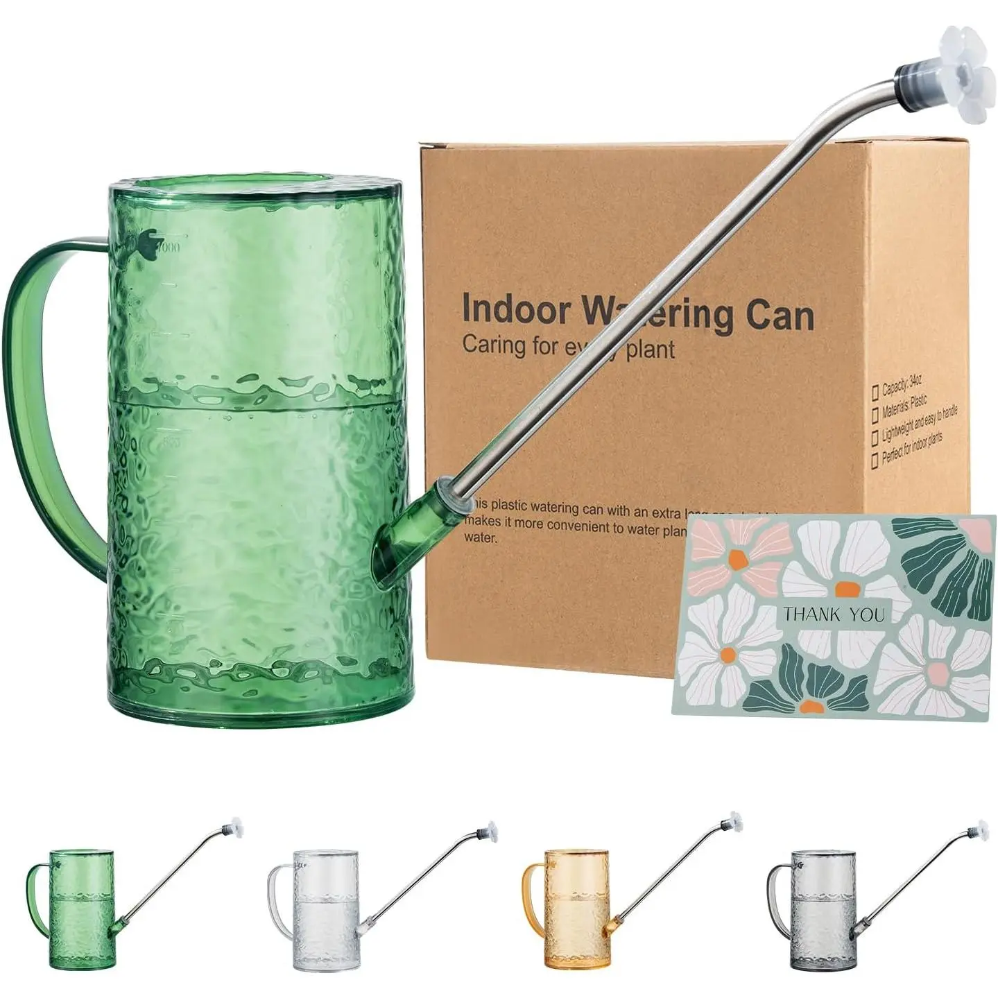 Watering Can for Indoor , Water- Design Small Plastic  Watering Can with Long Spout and Detachable Shower  for Houseplants, , and , 34oz, Forest Green