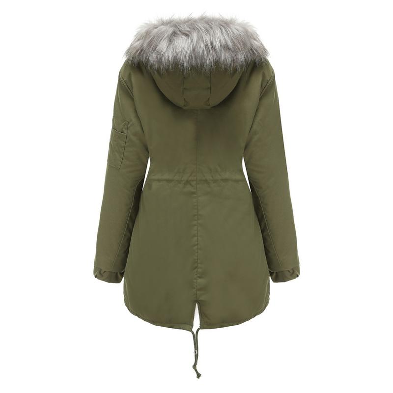 Women's winter warm coat, warm fleece parka, windproof mid-length jacket, hooded padded jacket, zipper and button design, suitable for winter wear