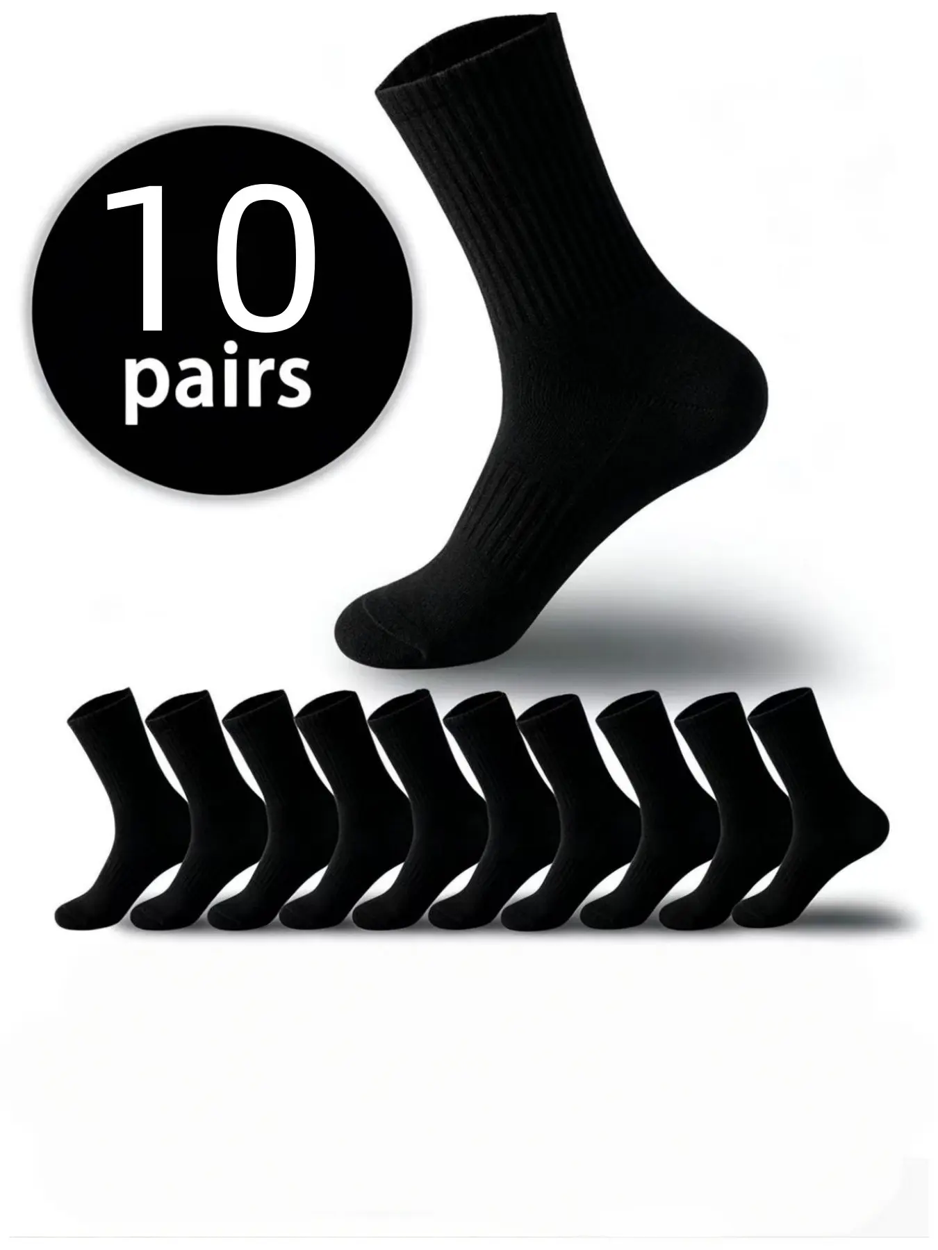 6/10/20 Pairs Unisex Crew Socks, Solid Casual Mid-Calf, Sweat-Wicking Odor-Resistant, Comfortable Soft, All Seasons