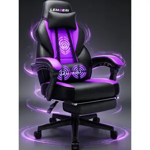 Purple Big & Tall Massage Gaming Chair, Ergonomic High Back Office Chair with Footrest & Lumbar Massage Support