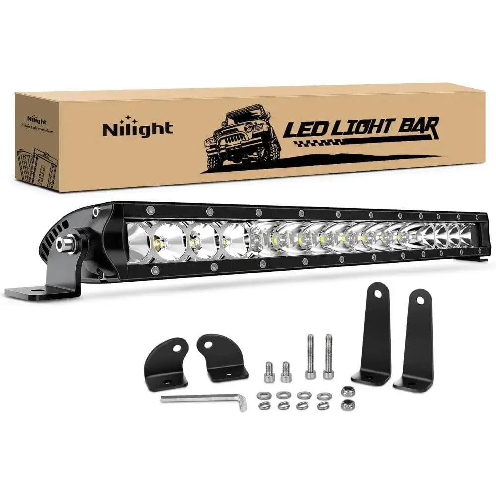 Nilight 1pc 17in 80W 8000LM Slim Spot-Flood LED Light Bar, Aluminum Body with 3D Projectors Lens, Bracket Mount, Excellent Cooling for Automotive & Motorcycle Use