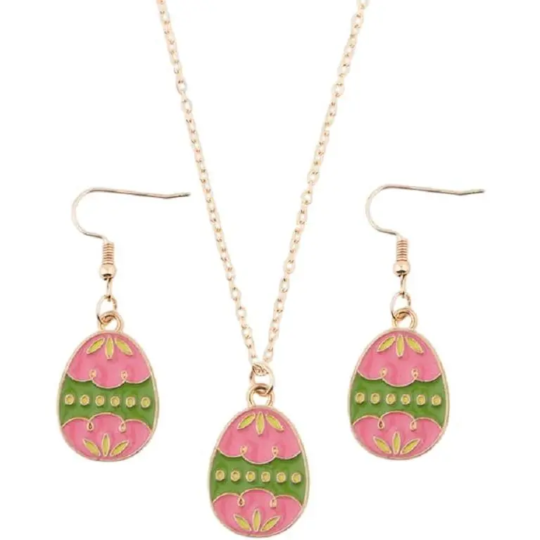 Cute Buuny  Earrings Necklaces Set Colorful Enamel Egg Chick  Easter  Set for Holiday Easter Earrings Necklaces Party Decorations