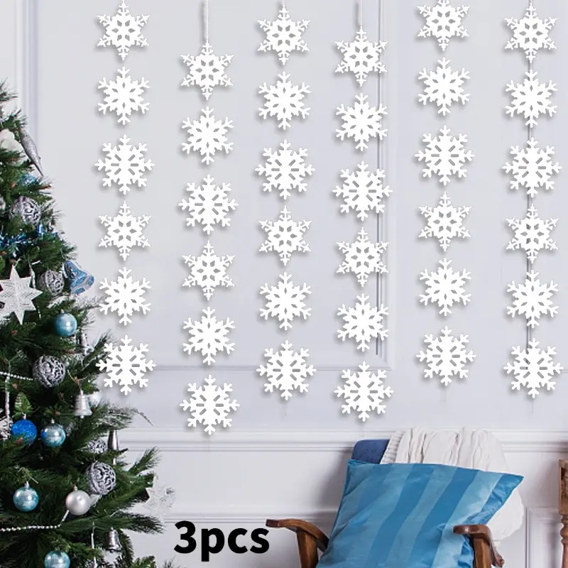 Christmas snowflake lace decoration, Christmas tree ornament with white snowflake string, Christmas colorful decorative items