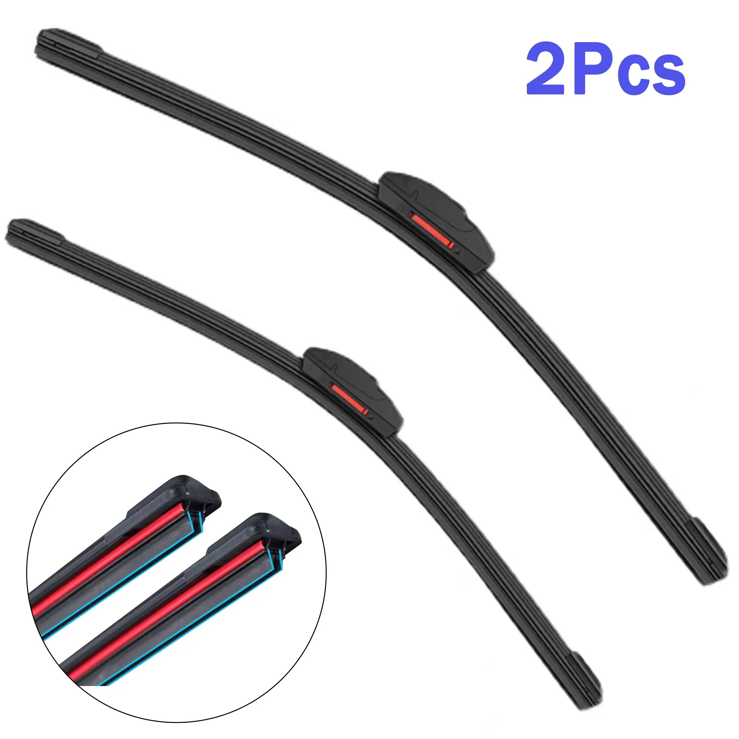 2-Pack Dual Rubber Car Windshield Wipers, Universal U-Type J-Hook Interface, Quiet Scratch-Free, Durable Weather-Resistant Replacement Parts