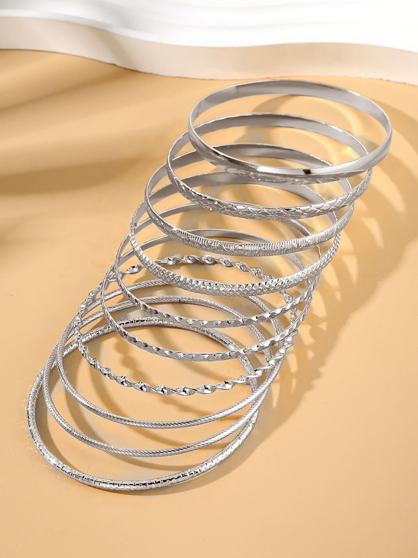 Fashionable Casual Plain Alloy Bangle, Vintage Bracelet for Women, Pretty Bracelet, Elegant Jewelry for Party, Daily Decor, Trendy All-match & Exquisite Jewelry for Gift, Stackable Bracelets, Cable Bangle Set, Stacking Bracelet