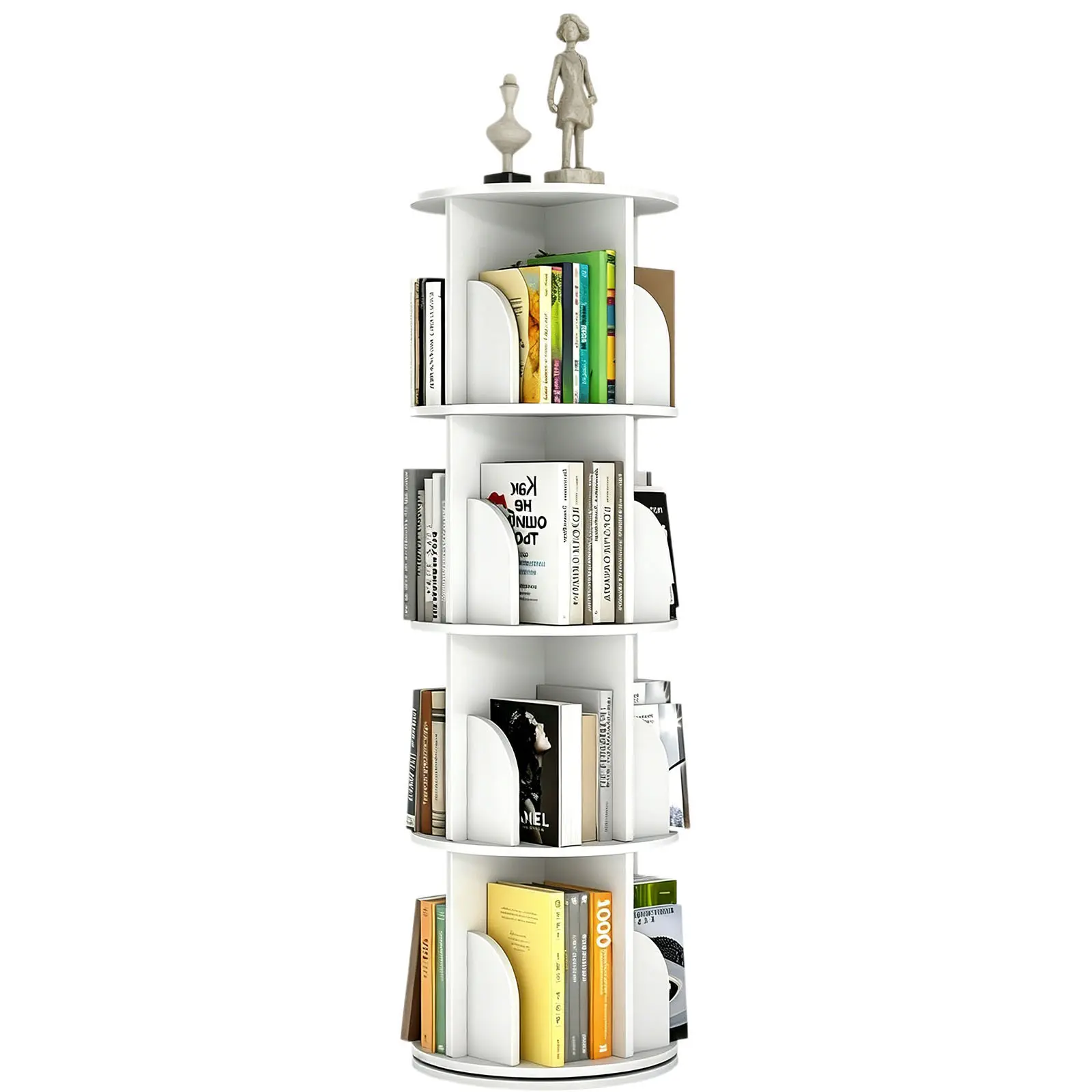 Nokaa Rotating Bookshelf 4-Tier PVC Spinning Bookcase 360 Display Storage Rack Floor Standing Narrow Book Shelf Organizer for Small Space Bedroom Living Room Office, Multiple Options