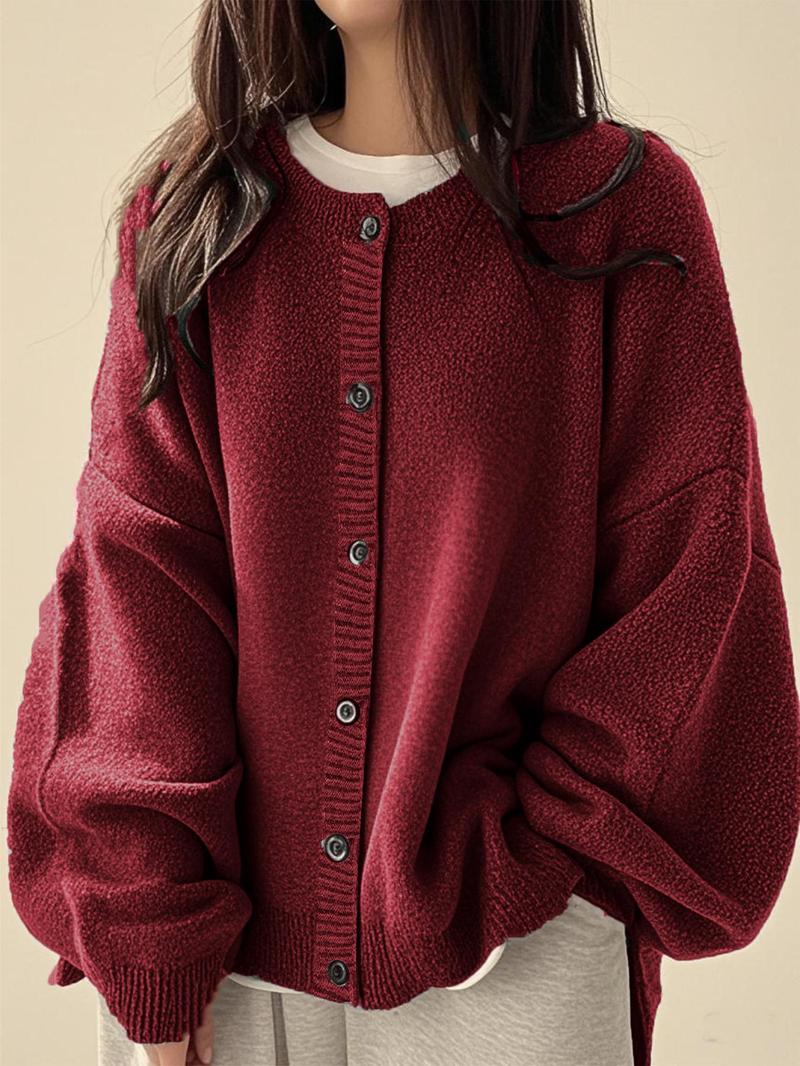 Women's Solid color Button Front Knit Cardigan, Casual Long Sleeve Knitwear for Daily Wear, Ladies Clothes for All Seasons