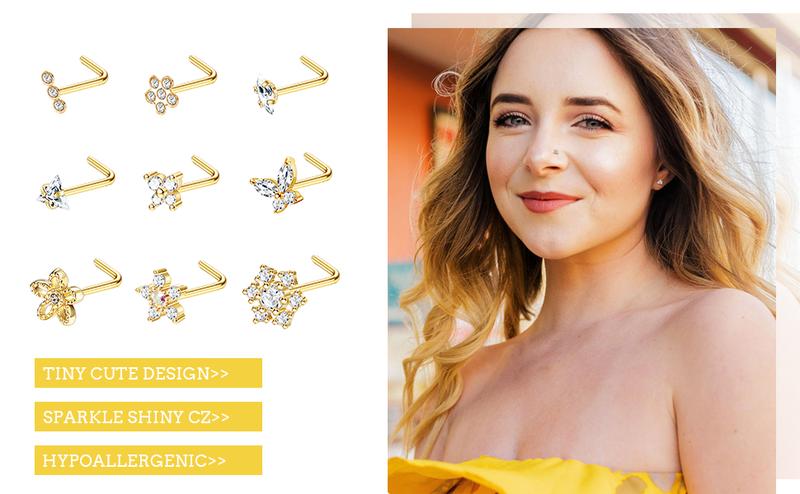 FUNRUN 9Pcs Nose Rings Studs with CZ Snowflake Star Top Surgical Steel L-Shaped Triple Linear Gem Ball Round Diamond Cork Skew Nose Piercing Jewelry FUNRUN 9Pcs Nose Rings Studs with CZ Snowflake Star Top Surgical Steel L-Shaped Triple Linear Gem Ball Round Diamond Cork Skew Nose Piercing Jewelry
