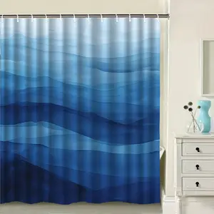 Wavy Art Pattern Shower Curtain (includes 12/24 hooks) – Washable, Bathroom Partition, Bathroom Accessory, Home Decor