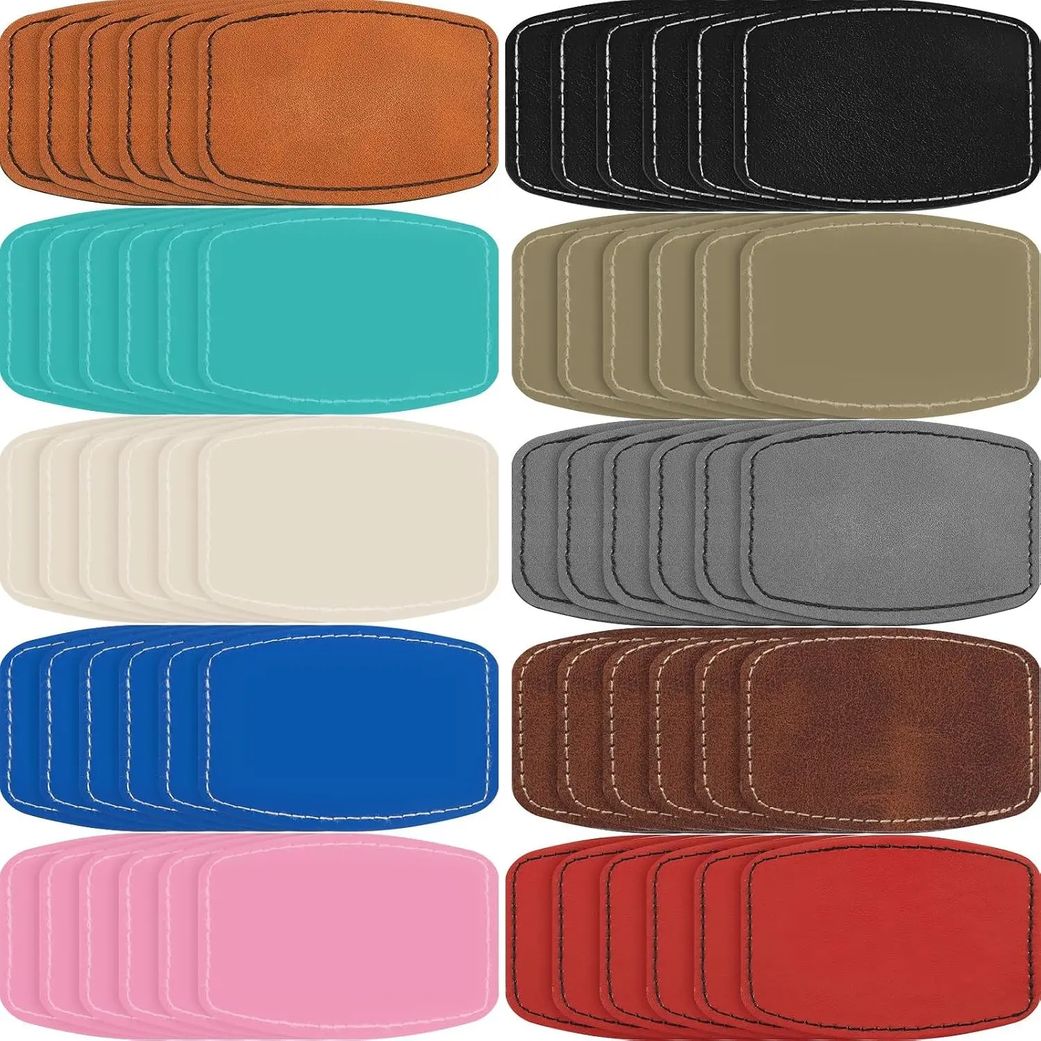 60 Pcs Blank Leatherette Hat Patches with Adhesive Rustic Rounded Rectangle Patch Faux Leather Patches for Hats Costumes Fabric Repair Sew Laser Supplies(Colorful,2x3inch)