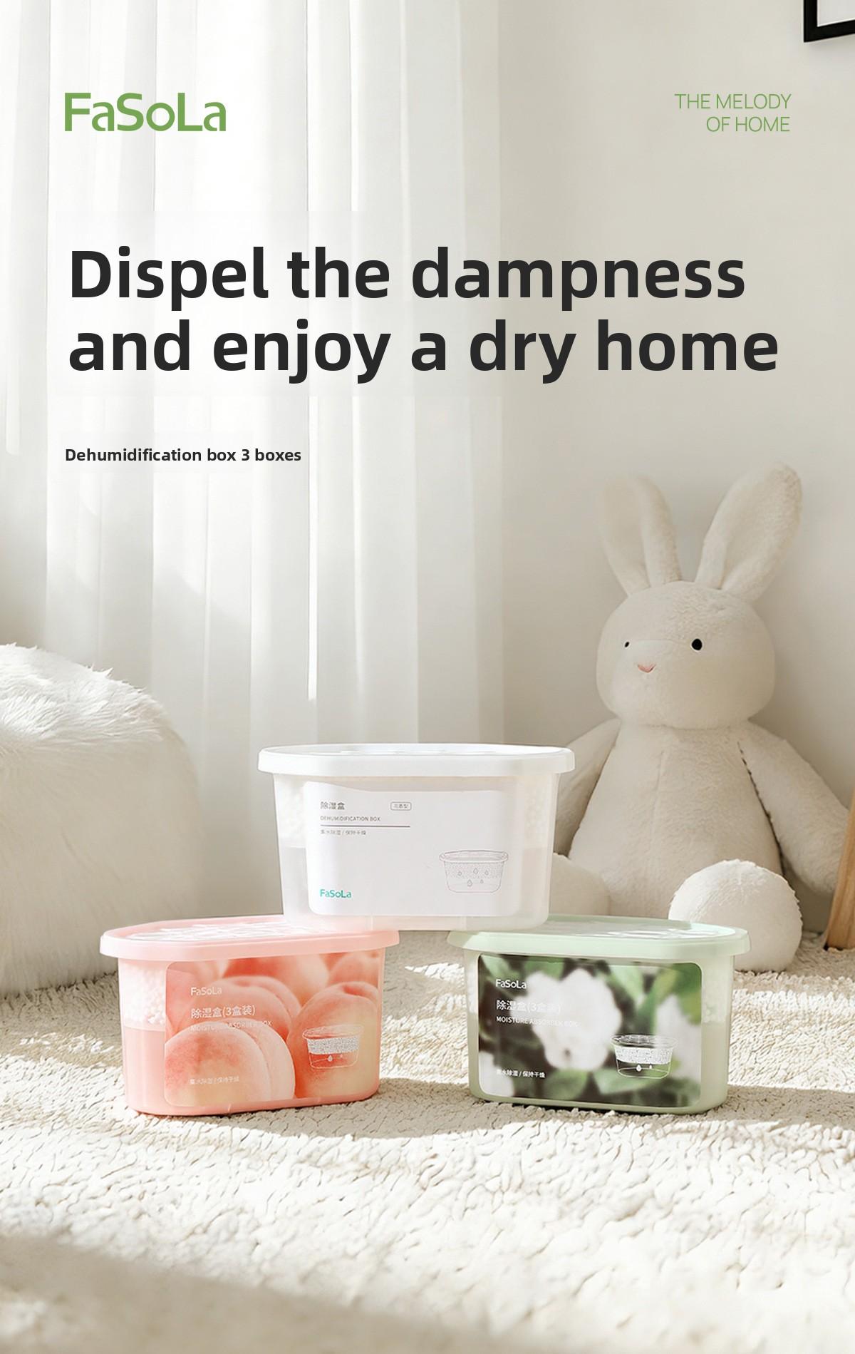 FaSoLa dehumidification box is a moisture-absorbing and damp-proof device for indoor wardrobes and shoe cabinets, a deodorizing and fragrance-retaining box, and a mold-preventing desiccant for dormitories