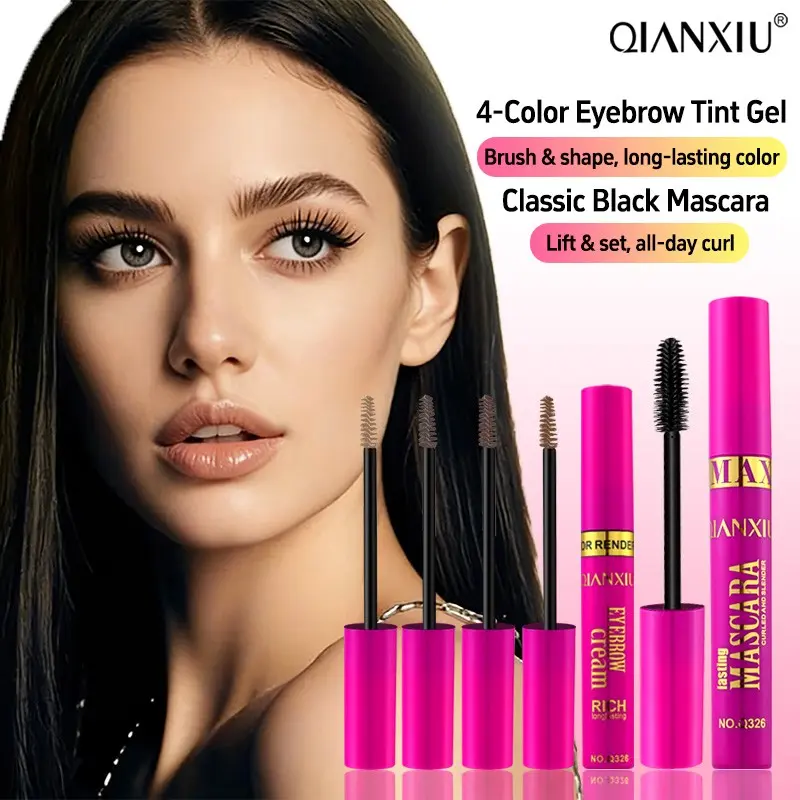 4-Color Eyebrow Pomade Set with Mascara, Natural Wild Brows Filler, 24-Hour Waterproof Dense Lashes, Eye Makeup Kit