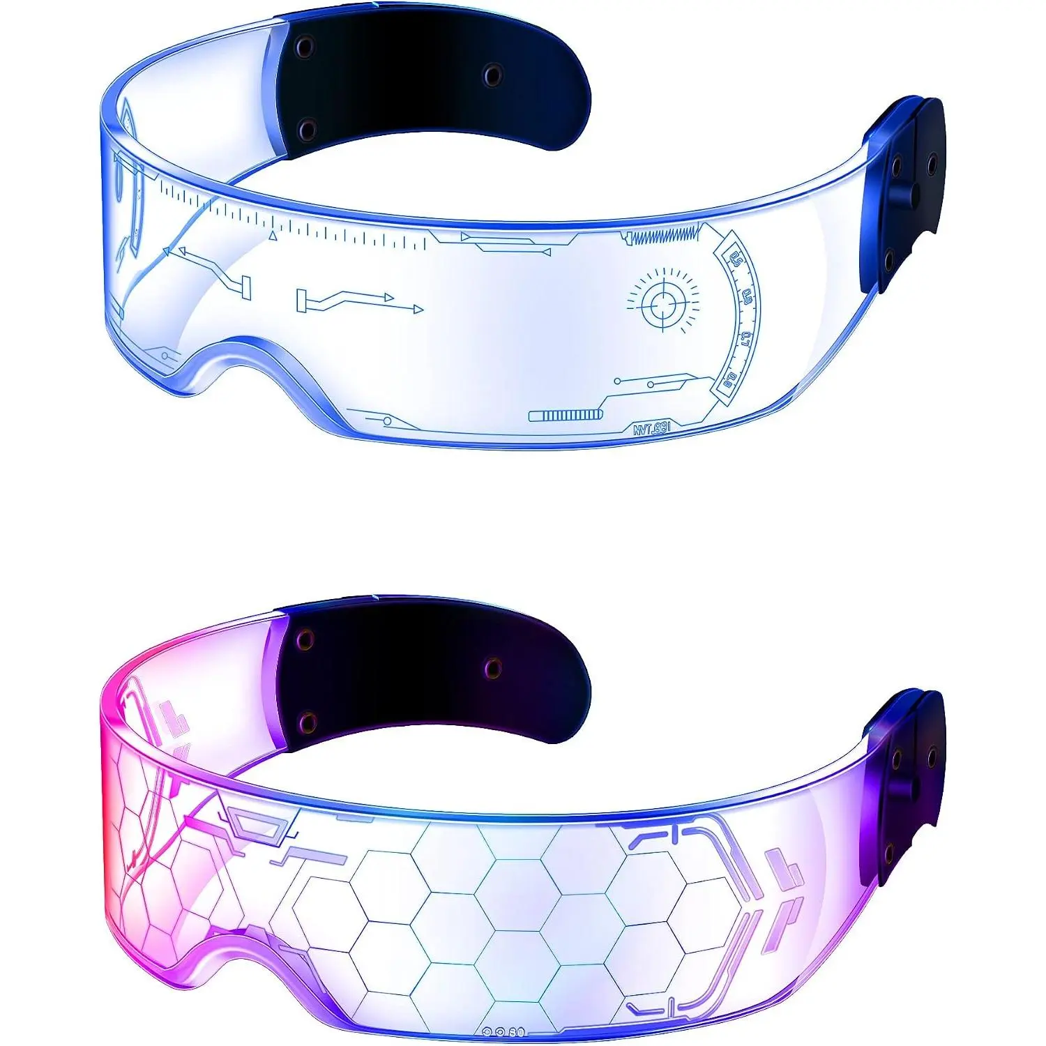 2 Pairs LED Visor Glasses 7 Colors Futuristic Glasses Light up Punk Accessories for  Party Costume