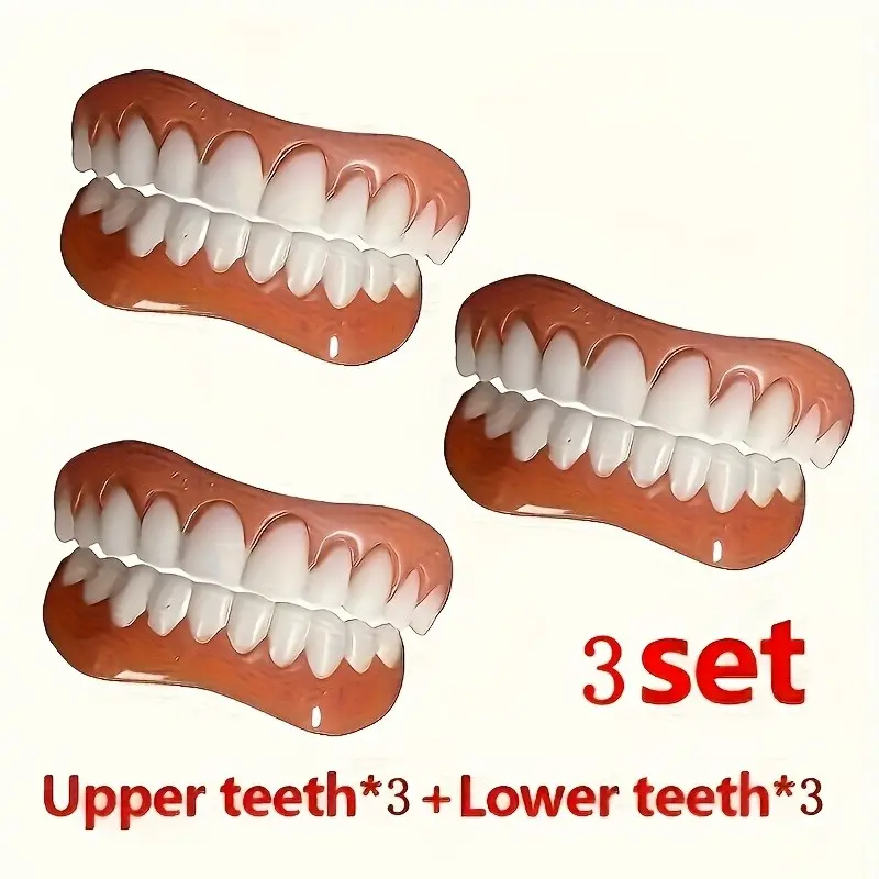6pcs Set[3 Upper Teeth+ 3 Lower Teeth] Cosmetic Teeth Veneers, Restore the Beauty of Your Teeth, Making Every Smile Dazzling, Allowing You to Be More Confident in Daily Social Interactions, Reusable and Cost-effective 848