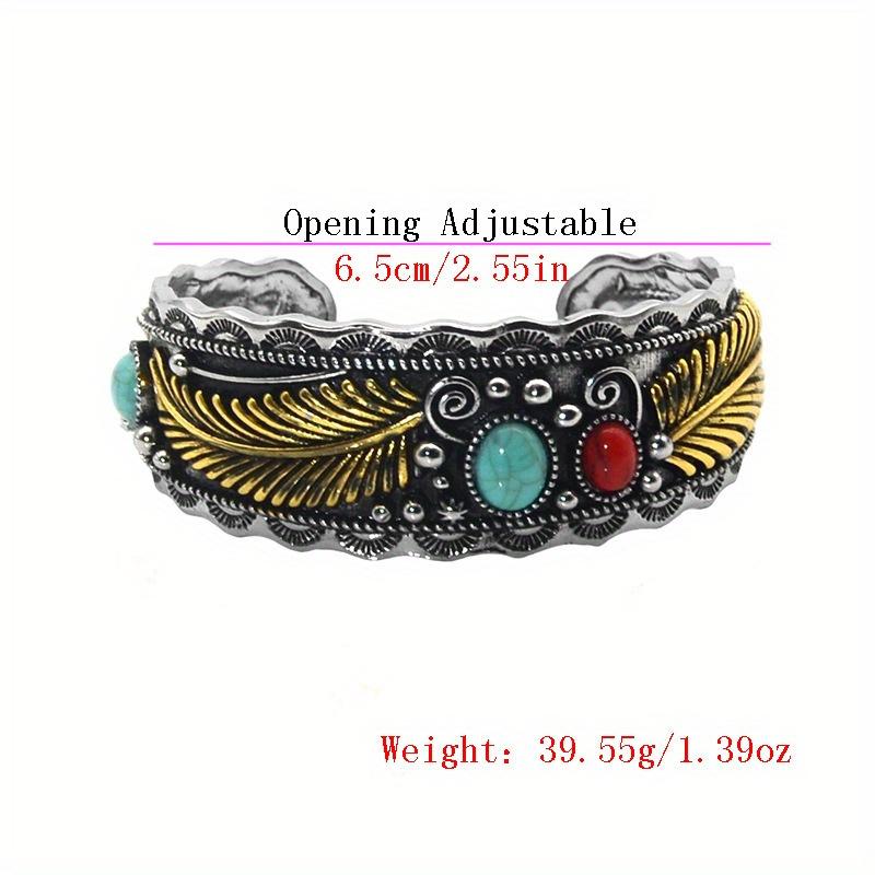 Vintage Geometric Carved Cuffs, Bracelets, And Iron Accessories With Imitation Turquoise Inlaid Bohemian Style Christmas. Alloy