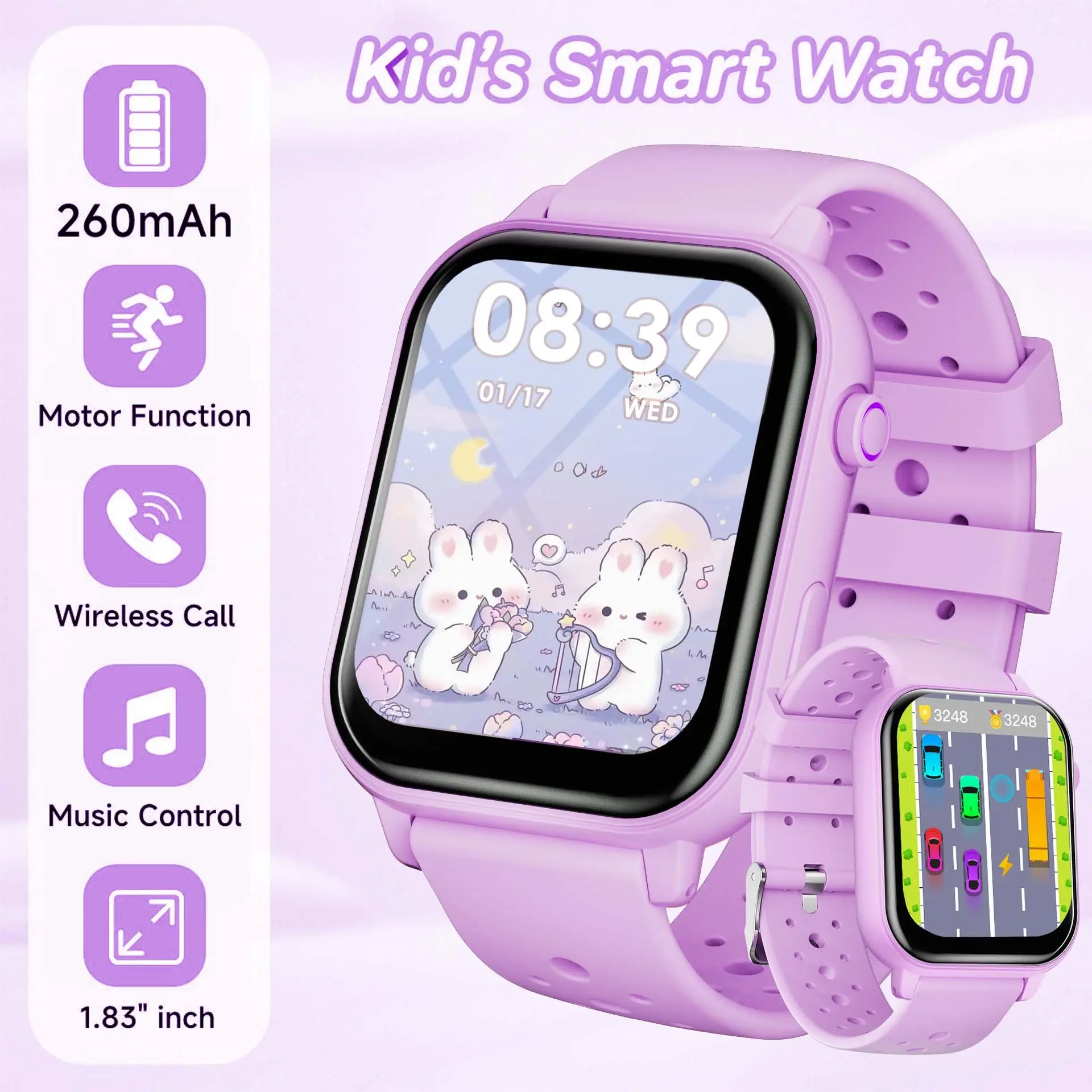 SIMSONLAB 1.83-Inch kid's Smartwatch with Wireless Calling, Message Notifications, Multi-Sport Modes, Music Control, Customizable Watch Face, Pedometer, 260mAh Battery Life, Voice Assistant, Weather, Calculator - Suitable for Kids, Perfect Kids Gift
