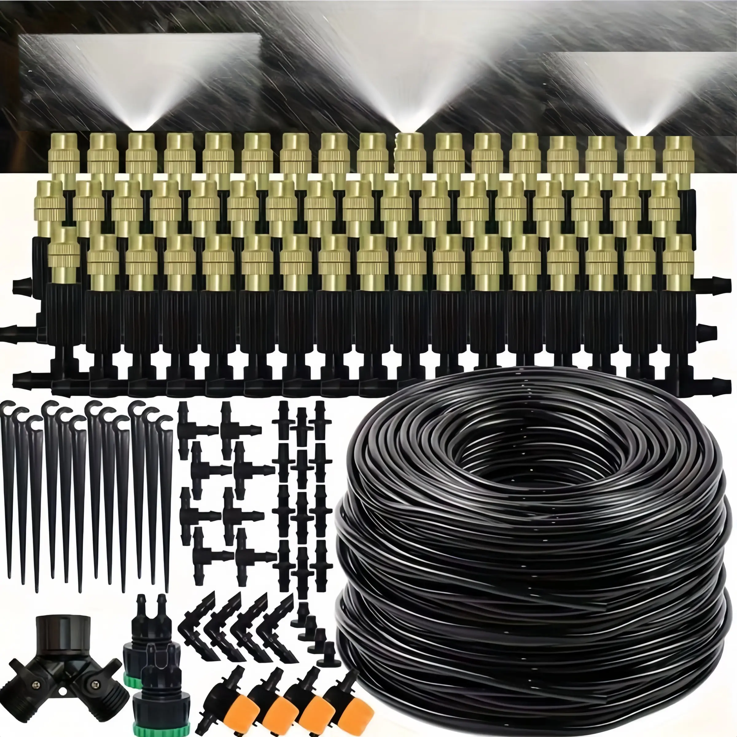Automatic Drip Irrigation Kit - 4/7mm, Equipped with Brass Atomizing Nozzle, Suitable for Lawns, Potted Plants and Greenhouses, Lawn Automatic Drip Irrigation System, Potted Plant Greenhouse