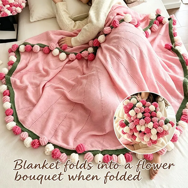 Foldable Rose Bouquet Floral Edge Throw Blanket, 3 Colors 2 Sizes, Luxury Decor Gift for Mother’s Day, Birthday, Anniversary, Wedding