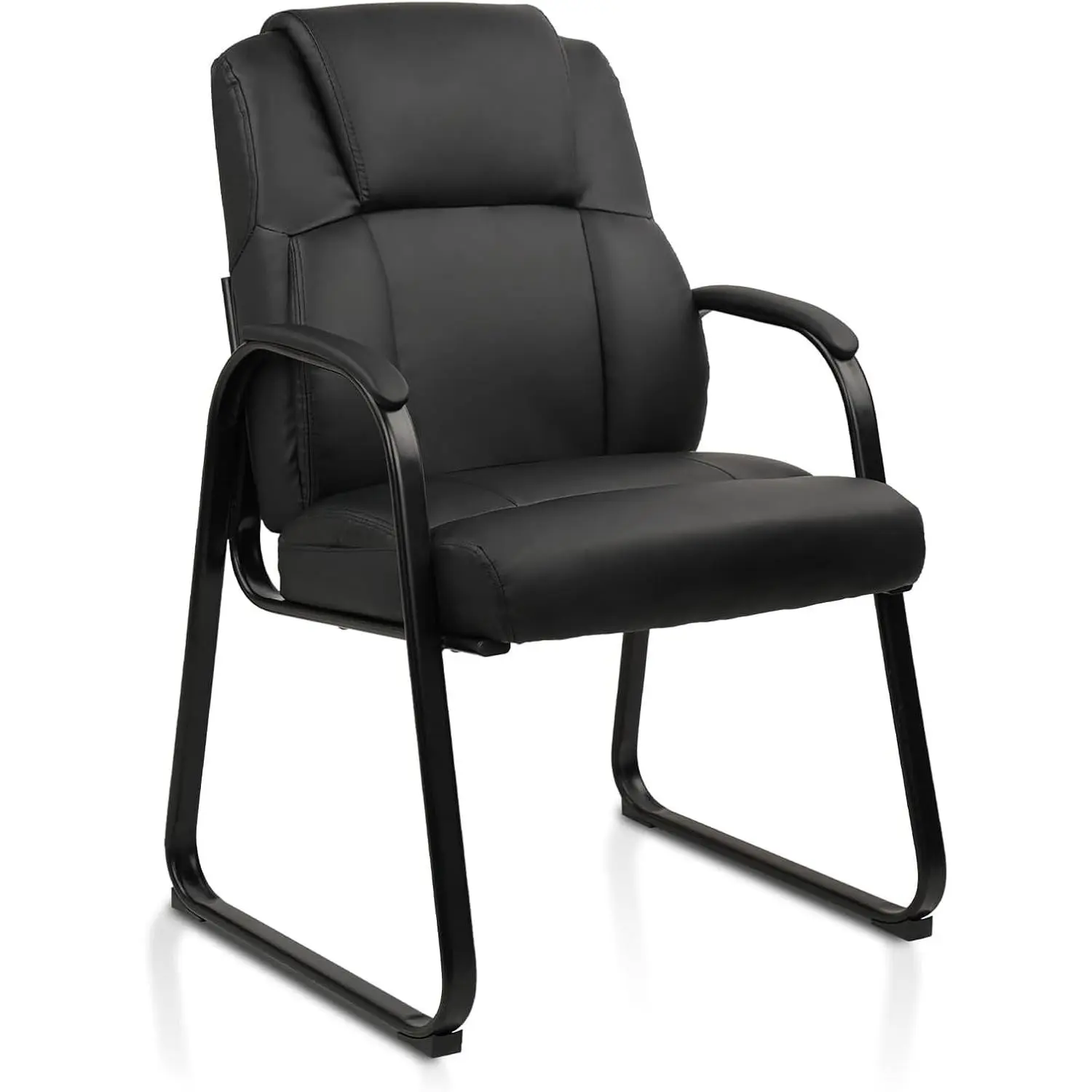 Leather Guest Chair with Sled Base, Reception Conference Table Chair with Padded Armrests, Stationary Armchair for Meeting Waiting Room Lobby School, 350 LBS, 1 PK