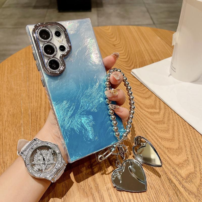 Compitable with S25 Ultra/S24 Plus/S23 Ultra/S24/S24 Ultra lens holder tin foil phone case electroplated lens frame makeup mirror HN3