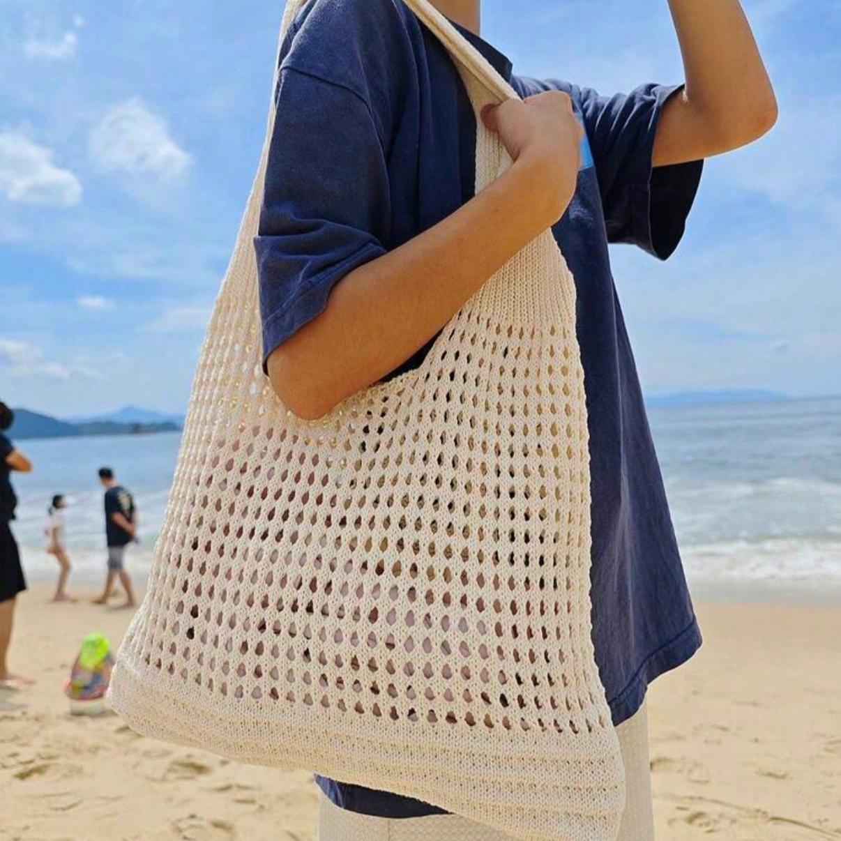 Back To School Season Plus Size Women Handbag, Women's Crocheted Tote Bag Knitted Shoulder Bag, Vintage Hollow Out Woven Large Capacity Floral Decor Tote Bag Crochet Bag Summer Beach Tote Bag for Student, Working and Traveling