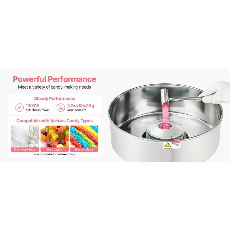 VEVOR Electric Cotton Candy Machine, 1000W Commercial Floss Maker With Cover, Commercial Cotton Candy Machine w/Stainless Steel Bowl Sugar Scoop, Ideal for Carnival, Birthday, Family Party, Blue