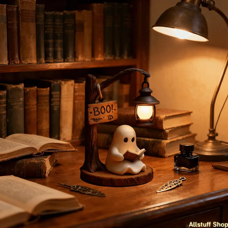 Halloween Figurine Lamps, Cute Lamp Statue Night Light with Reading Book Designs, Indoor Party Decor Halloween Lamp for Home Table Room Kitchen Office Indoor Decorations