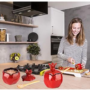 Salt Cellar 2 PCS Ceramic Pomegranate Shaped Salt Bowl With Lid and Spoon