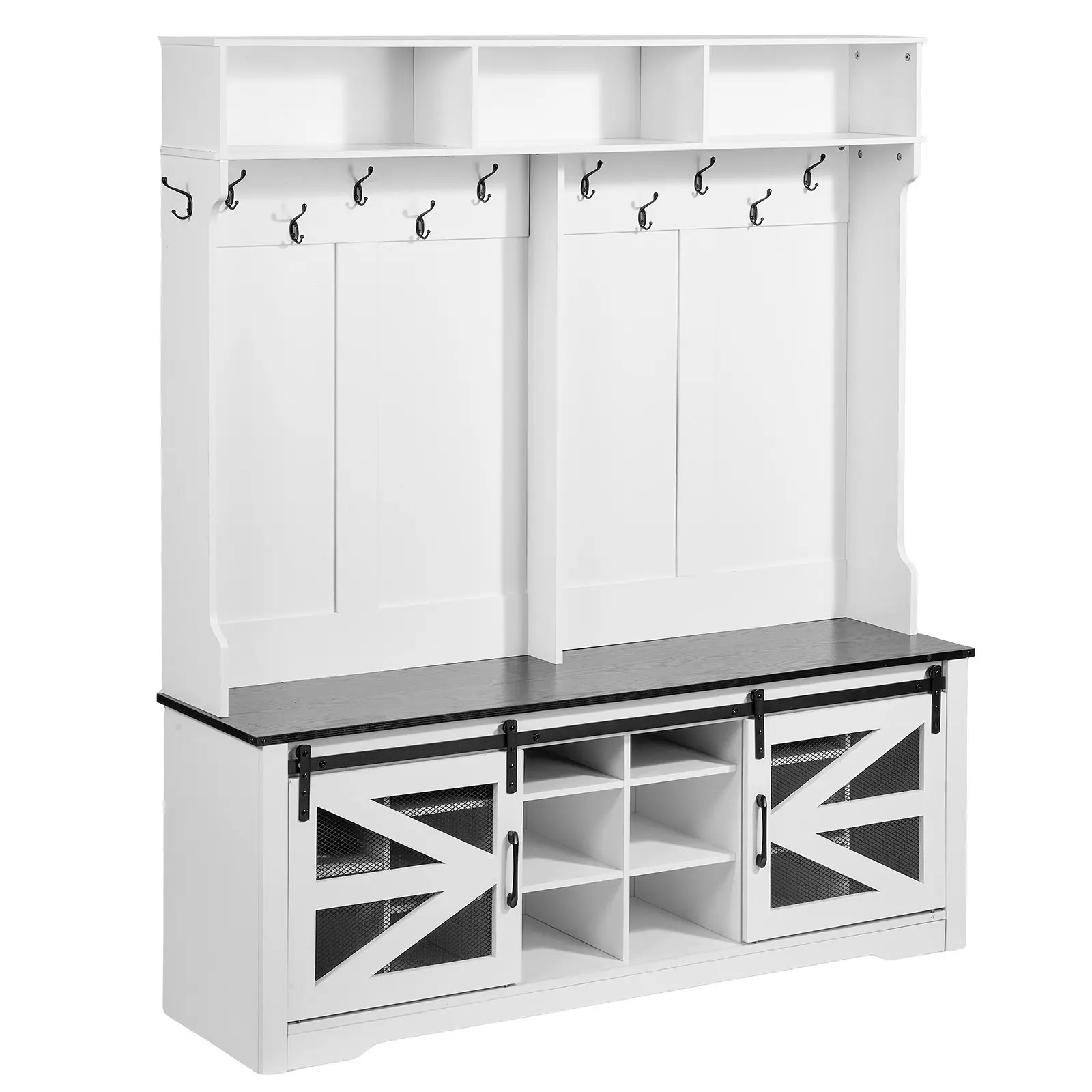 【DealsForYouDays】VEVOR Hall Tree Entryway Bench, LED Coat Rack with Shoe Storage, 59" Wide Mudroom bench with Storage and Seating, Adjustable Shelves and 12 Hanging Hooks, for Mudroom, Entryway, Hallway