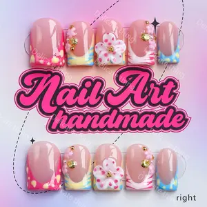 Y2K Style Press-On Nails, 10pcs Handmade Artificial Nails, XS-S-M-L Sizes, Perfect for Parties, Includes Jelly Glue, Crystal Stick, File
