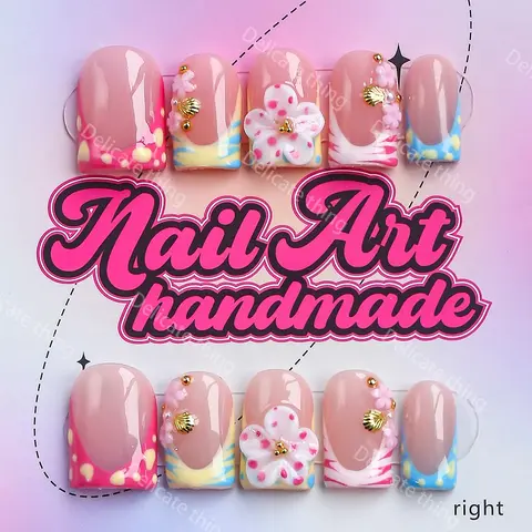 Y2K Style Press-On Nails, 10pcs Handmade Artificial Fake Nails in XS/S/M/L Sizes, Party Ready Set with Jelly Glue, Crystal Stick & File