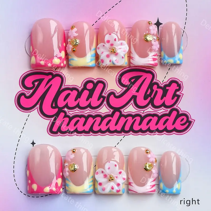 Y2K Style Press-On Nails, 10pcs Handmade Artificial Fake Nails in XS/S/M/L Sizes, Party Ready Set with Jelly Glue, Crystal Stick & File