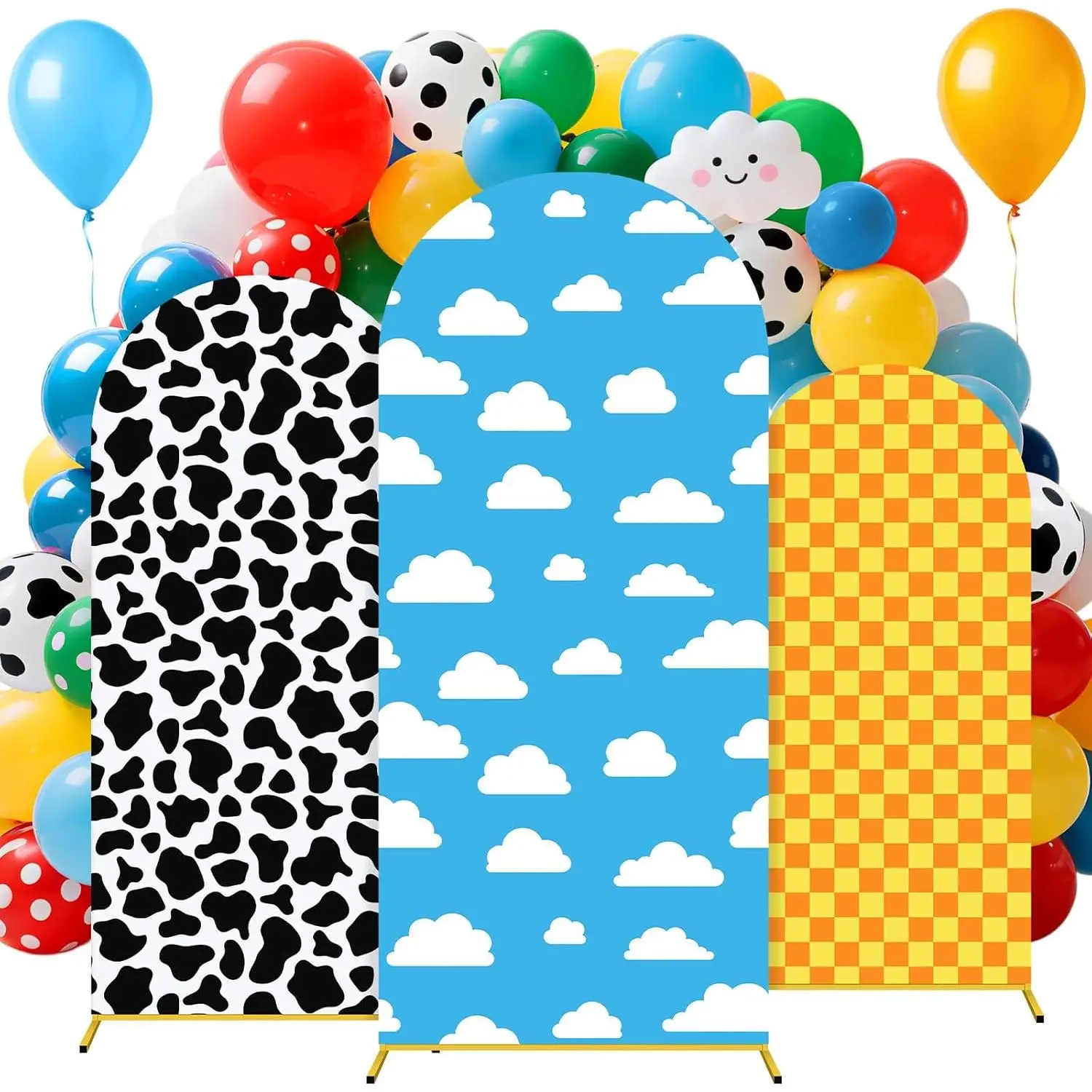 3 Pack Arch Backdrop Cover Stretchy Cartoon Theme 6Ft 6.6Ft 7.2Ft Spandex Arch Stand Cover Cartoon Story Party Decorations for Birthday Cosplay, Holiday Indoor Outdoor Background Supplies