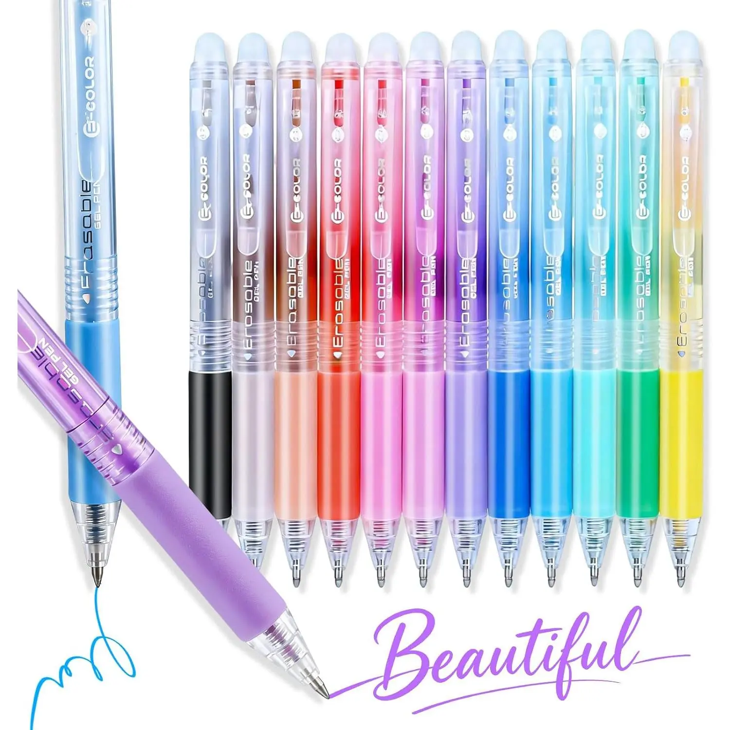 12 Colors Erasable Gel Pens, Retractable Clicker 0.7mm Fine Point, Friction Eraser Pen, Smooth Writing Multicolor Gel Pens for Writing, Drawing, Planners, Crossword Puzzles, School & Office
