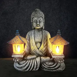 A Single Zen Figure Designed for Yoga Garden Decor, Featuring LED Solar Lights in a Pavilion Style, Suitable for Both Indoor And Outdoor Use. This Serene Resin Statue Is Perfect for Enhancing Garden Or Lawn Aesthetics