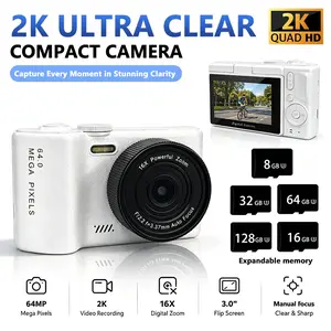 2026 Compact Digital Camera 64MP High Resolution, 2K Ultra HD Video Recorder with Powerful 16X Digital Zoom, Manual Focus for Sharp Clear Shots, Expandable Memory Portable Photography Camera for Outdoor Travel Daily Shooting