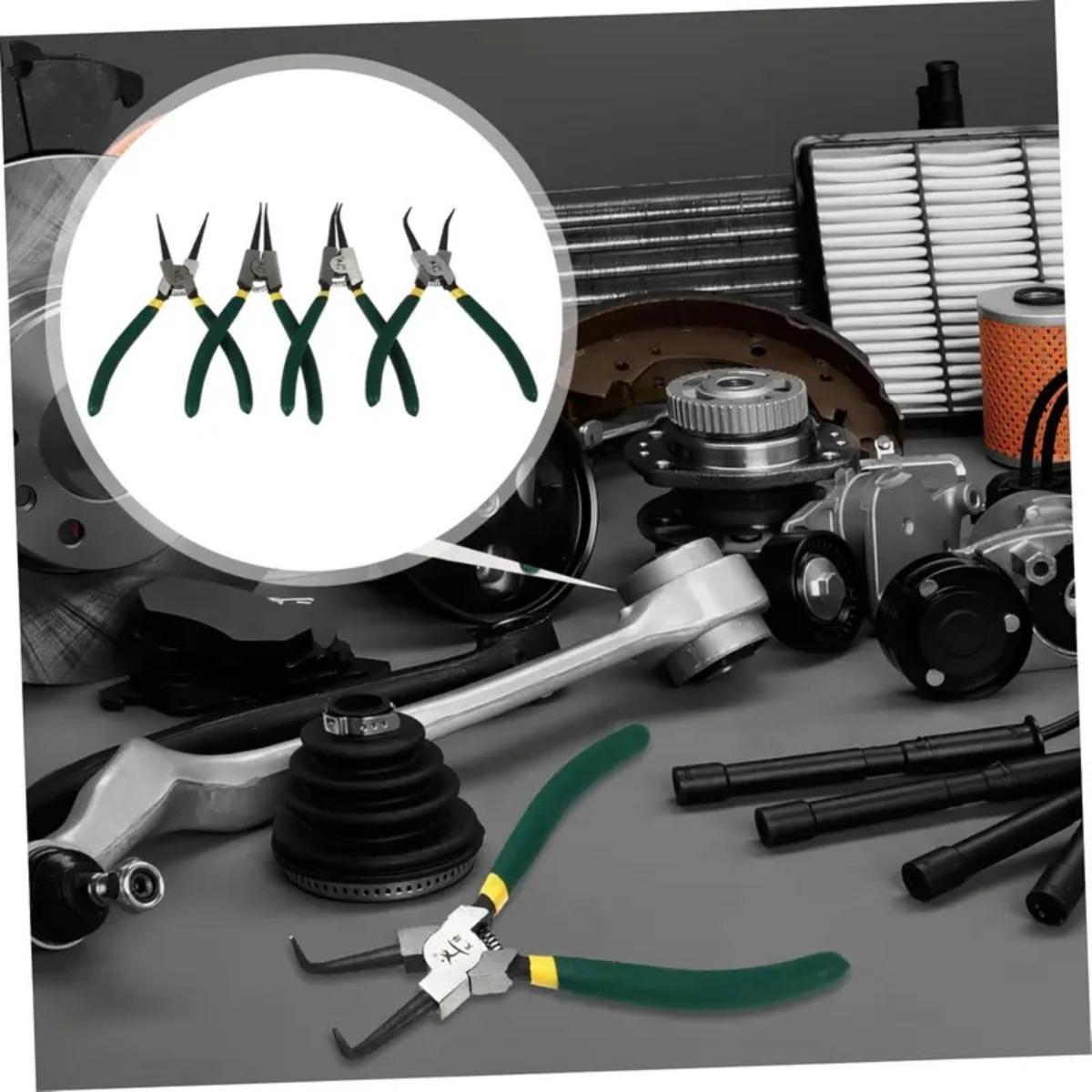 Portable 4Pc Pliers Set Internal & External Bending & Straight Heavy-Duty Disassembly Tool with Storage Box Metal Construction Retaining Ring Circlip Snap Hardware Hand Tools Kit Removal Ratchet car